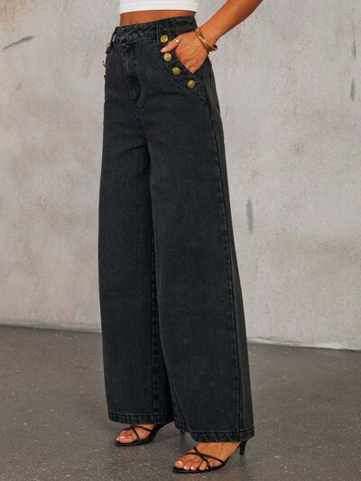 Button Decor High Rise Jeans for Women Effortless Style