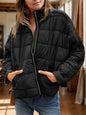 Pocketed Plaid Quilted Zip Up Winter Coat for Women