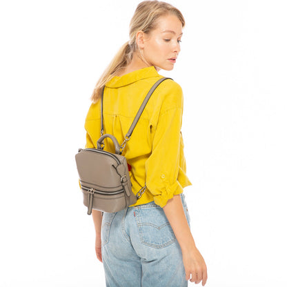Gray Leather Backpack Purse for Women Convertible Crossbody Bag Medium