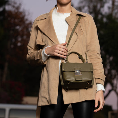 Leather Backpack for Women Convertible Crossbody Bag Olive Green Purse