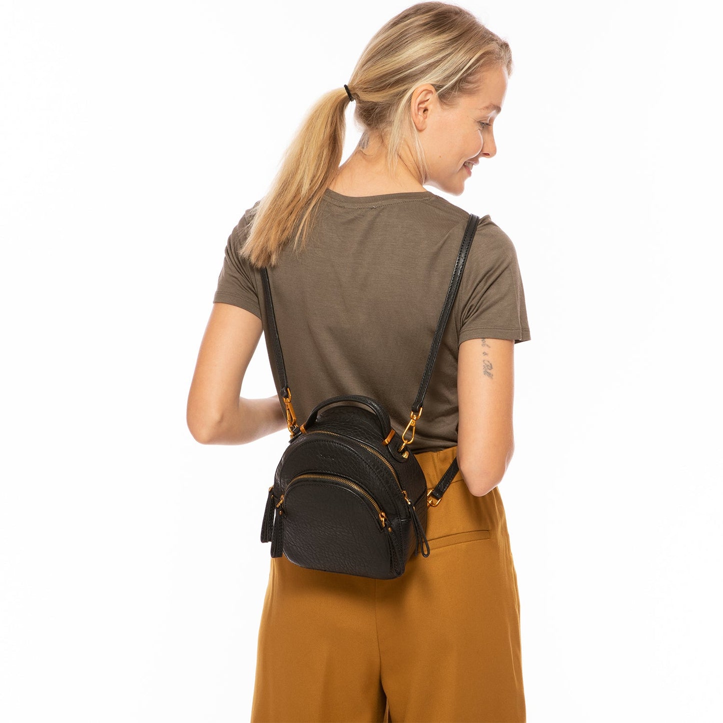 Mini Black Leather Backpack Purse Women