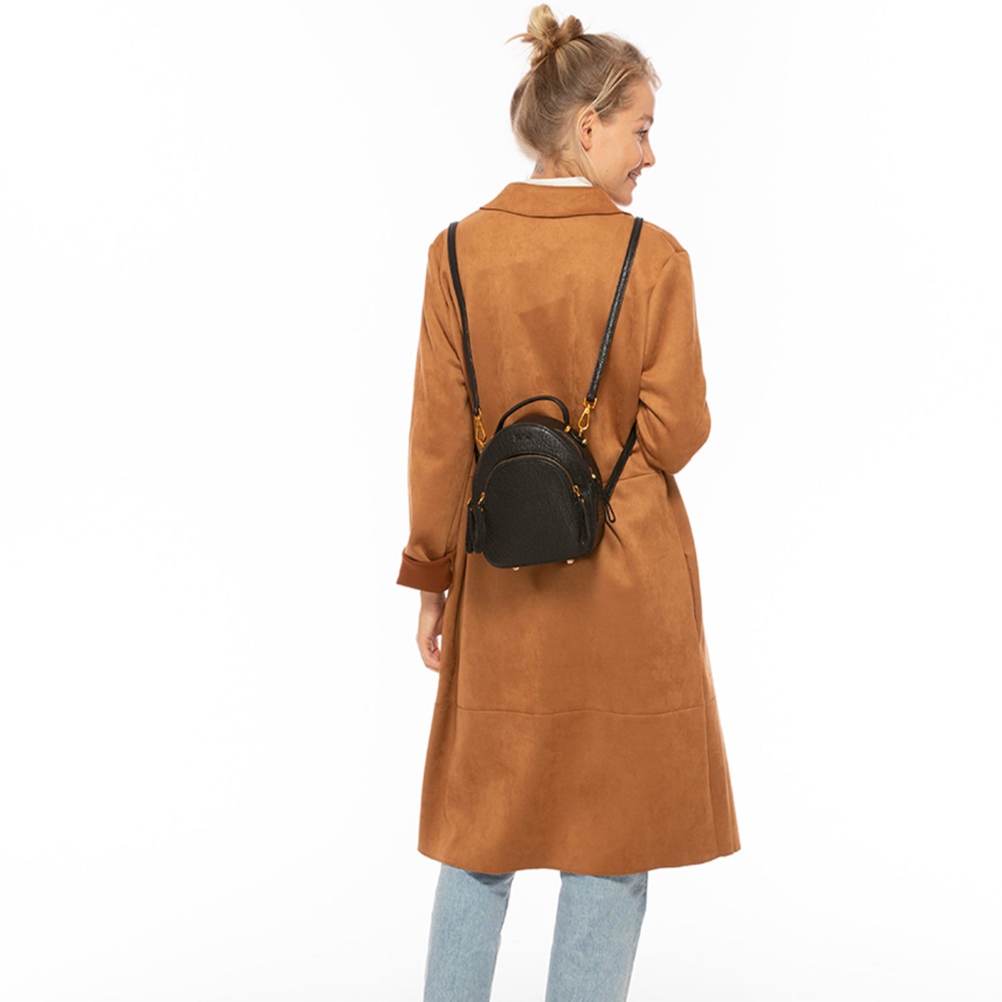Mini Black Leather Backpack Purse Women