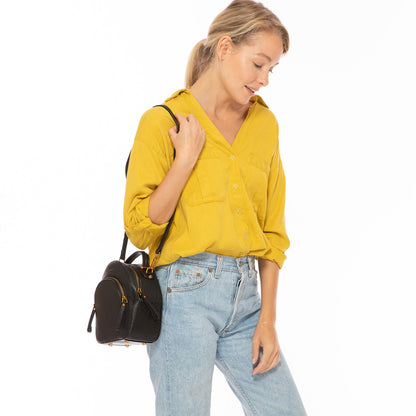 Mini Black Leather Backpack Purse Women