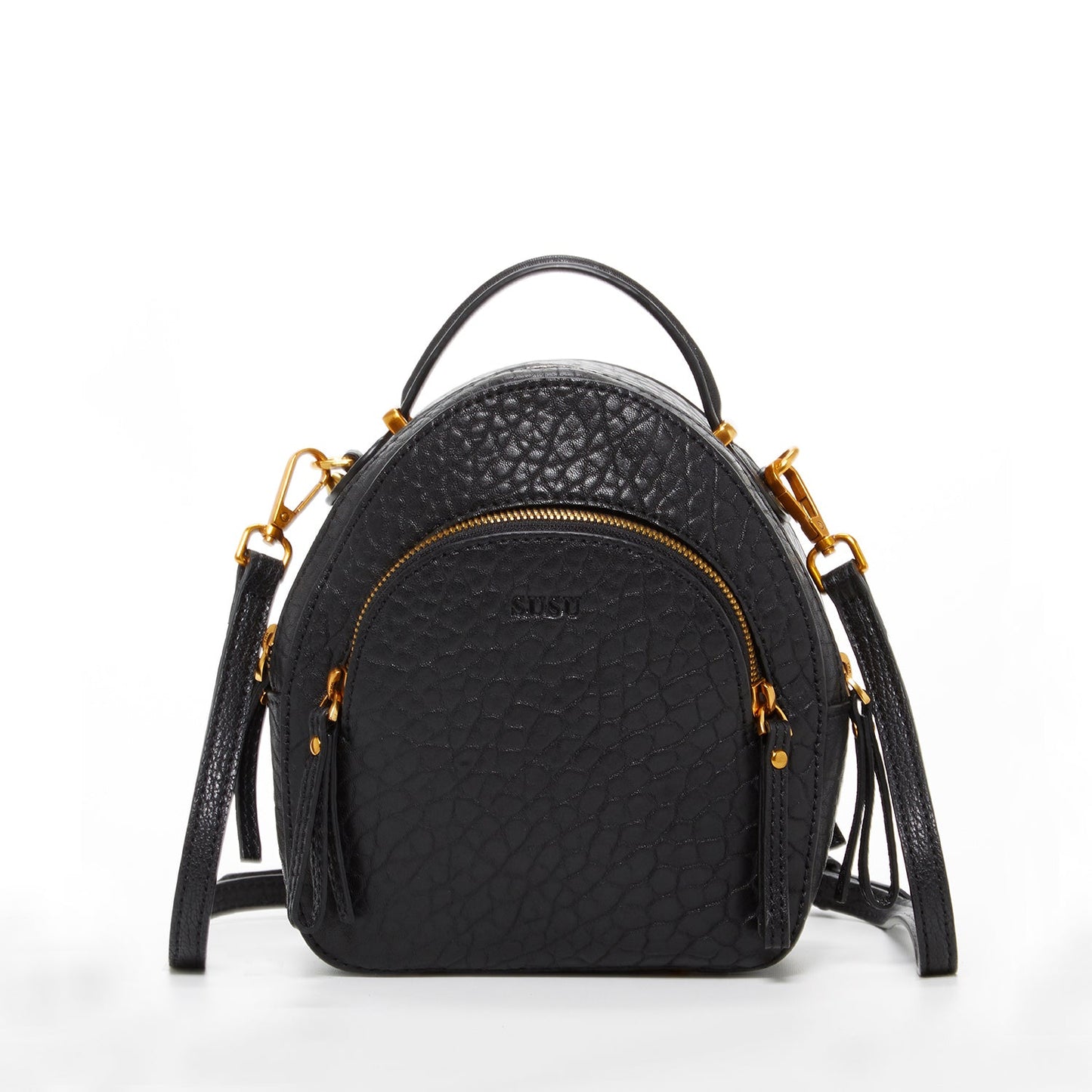 Mini Black Leather Backpack Purse Women