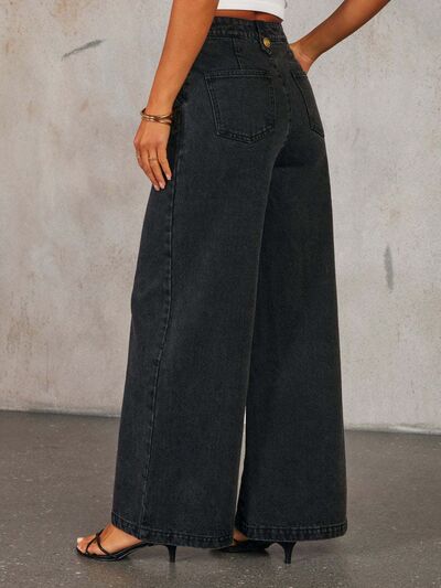 Button Decor High Rise Jeans for Women Effortless Style