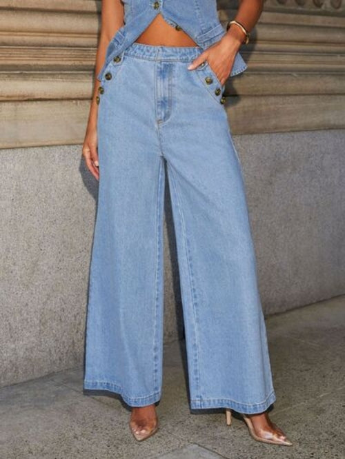Button Decor High Rise Jeans for Women Effortless Style