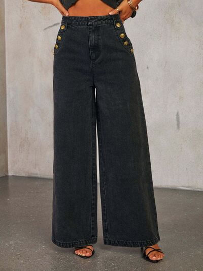 Button Decor High Rise Jeans for Women Effortless Style