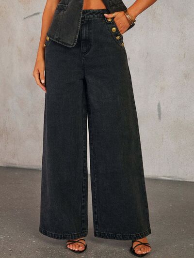 Button Decor High Rise Jeans for Women Effortless Style